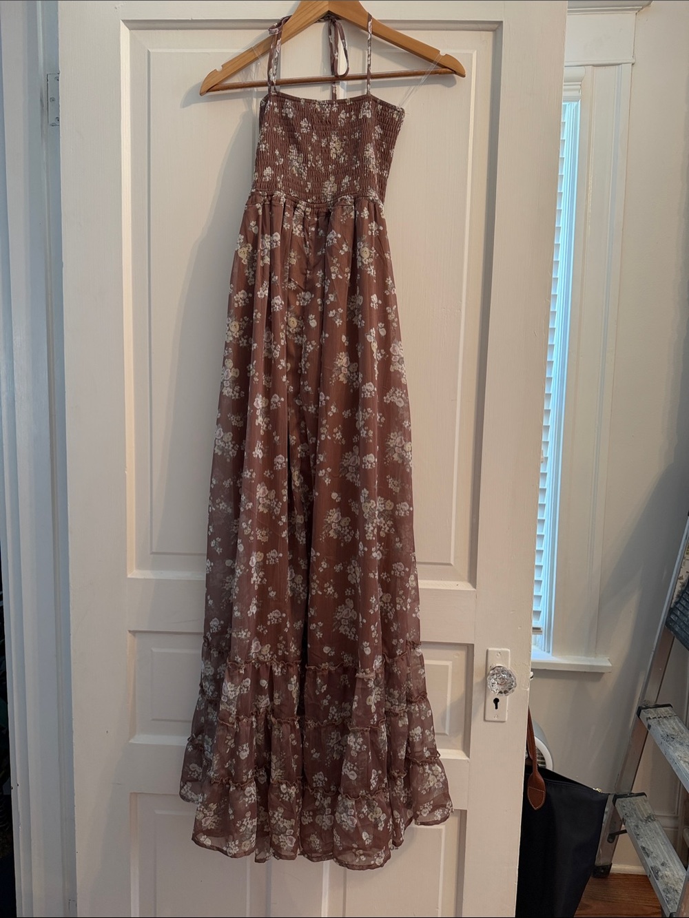HYFVE Mauve Brown Floral Halter Maxi Dress